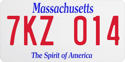 MA license plate 7KZ014