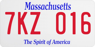 MA license plate 7KZ016