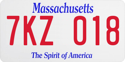 MA license plate 7KZ018