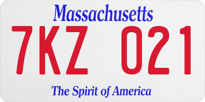 MA license plate 7KZ021