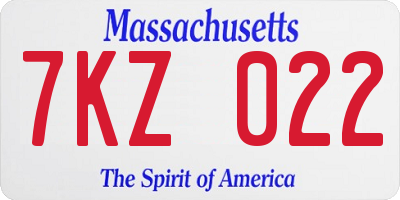 MA license plate 7KZ022