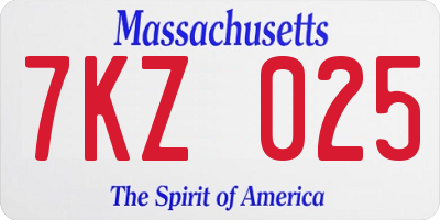 MA license plate 7KZ025