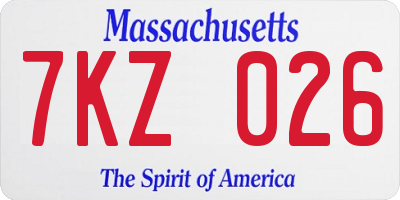 MA license plate 7KZ026