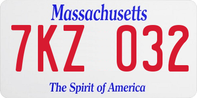 MA license plate 7KZ032