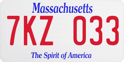 MA license plate 7KZ033
