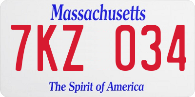 MA license plate 7KZ034