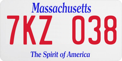 MA license plate 7KZ038