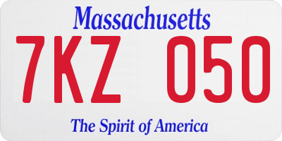 MA license plate 7KZ050