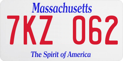 MA license plate 7KZ062