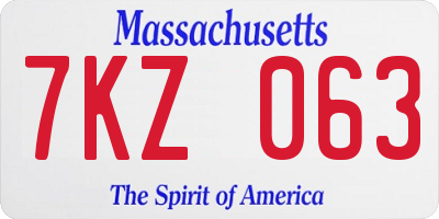 MA license plate 7KZ063