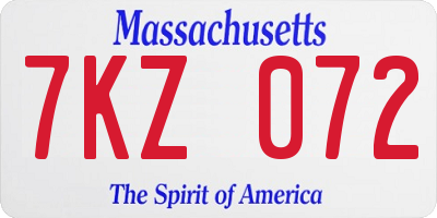 MA license plate 7KZ072