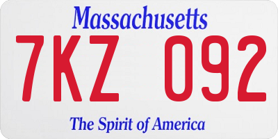 MA license plate 7KZ092