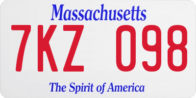 MA license plate 7KZ098