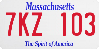 MA license plate 7KZ103