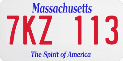 MA license plate 7KZ113