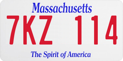 MA license plate 7KZ114
