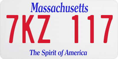 MA license plate 7KZ117