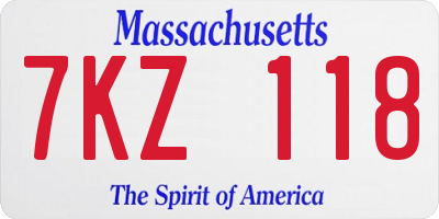 MA license plate 7KZ118