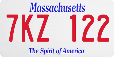 MA license plate 7KZ122