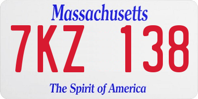 MA license plate 7KZ138