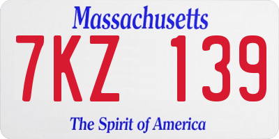 MA license plate 7KZ139