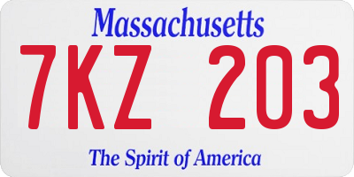 MA license plate 7KZ203
