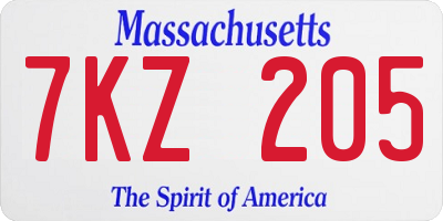 MA license plate 7KZ205