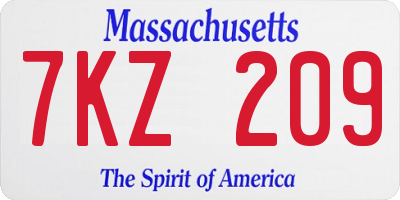 MA license plate 7KZ209