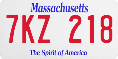 MA license plate 7KZ218