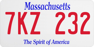 MA license plate 7KZ232