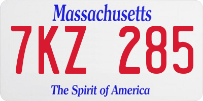 MA license plate 7KZ285