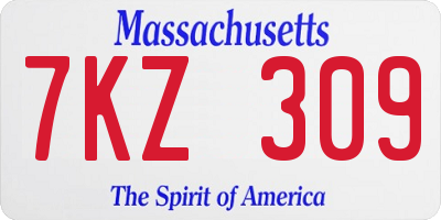 MA license plate 7KZ309