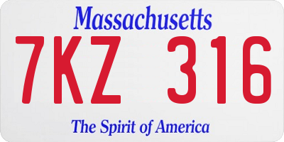 MA license plate 7KZ316