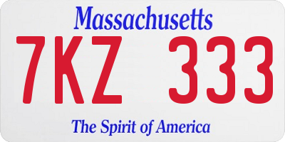 MA license plate 7KZ333