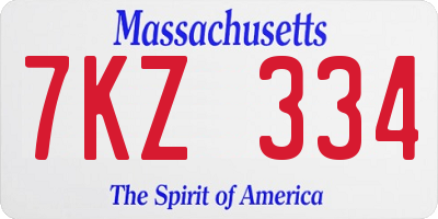 MA license plate 7KZ334