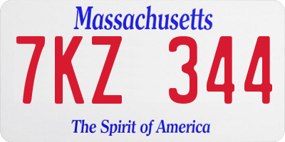 MA license plate 7KZ344