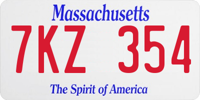 MA license plate 7KZ354