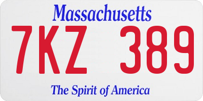 MA license plate 7KZ389