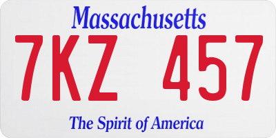 MA license plate 7KZ457