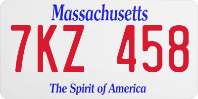 MA license plate 7KZ458