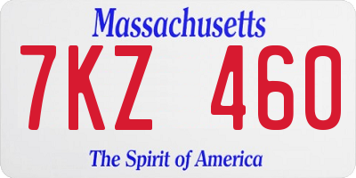 MA license plate 7KZ460