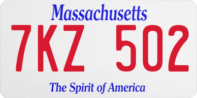 MA license plate 7KZ502