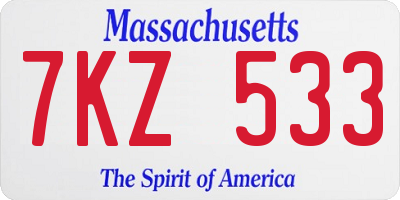 MA license plate 7KZ533