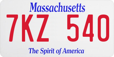 MA license plate 7KZ540