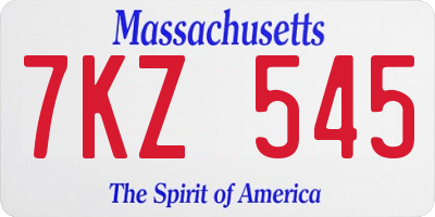 MA license plate 7KZ545