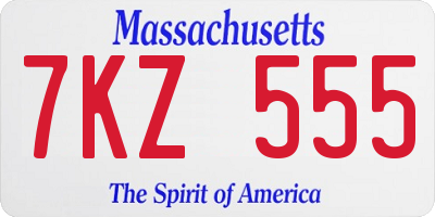 MA license plate 7KZ555