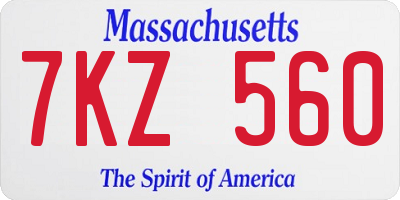MA license plate 7KZ560