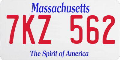 MA license plate 7KZ562