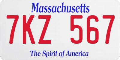 MA license plate 7KZ567