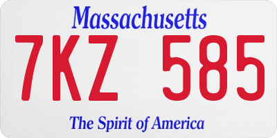 MA license plate 7KZ585